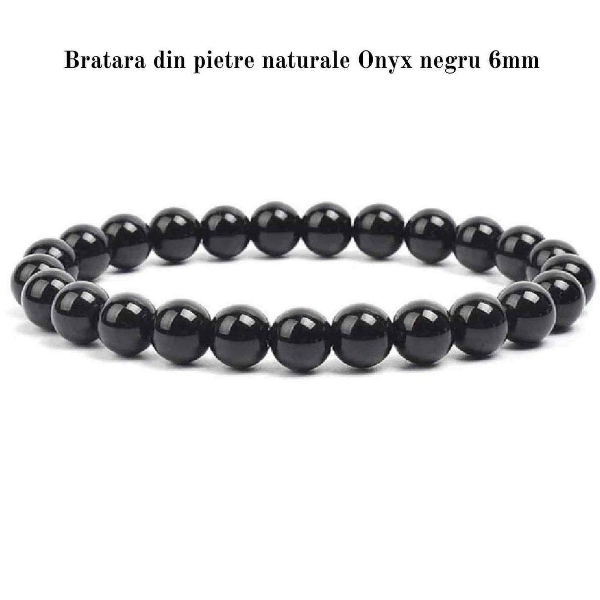 Bratara elastica cu margele de onix negru stralucitor natural de 6 mm - Adevar + Forta - Bratara unisex cu margele neagra de inalta calitate pentru barbati si femei - Dimensiune reglabila