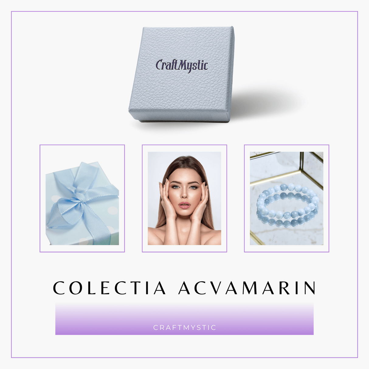 Bratara Elastica cu Margele de Acvamarin 8mm