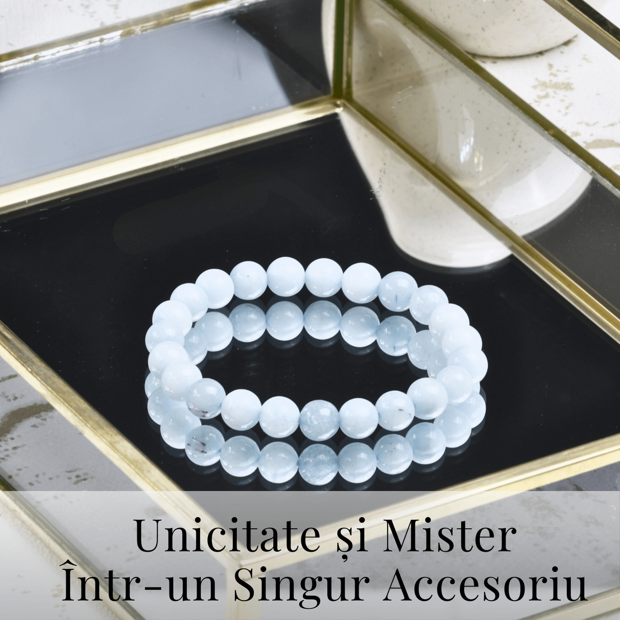 Bratara Elastica cu Margele de Acvamarin 8mm