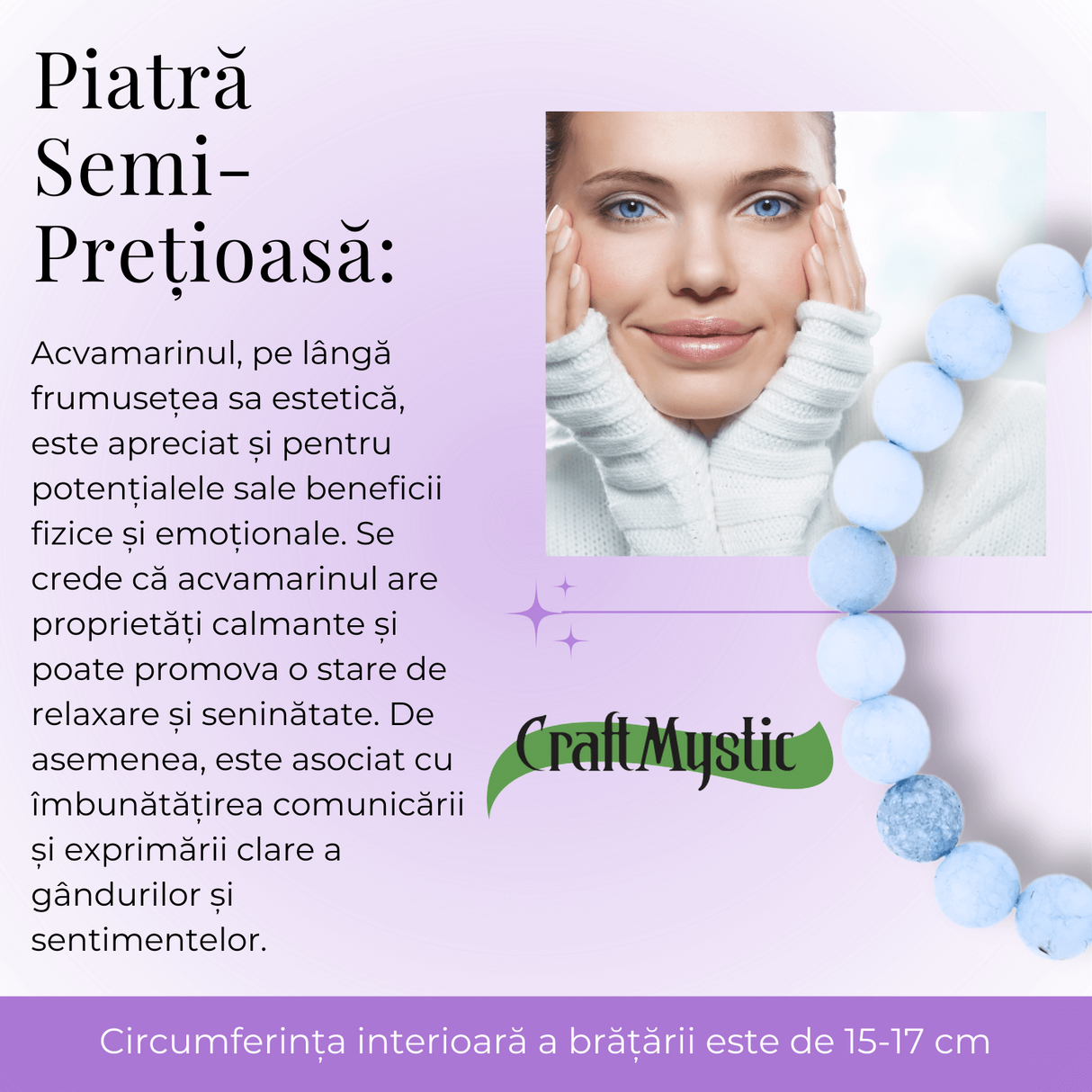 Bratara Elastica cu Margele de Acvamarin 8mm