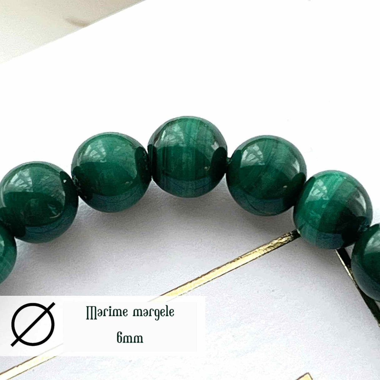 Bratara elastica lucrata manual cu Malachit natural India Margele Rotunde Semi-Pretioase de 6mm Unisex Lungime 15 cm