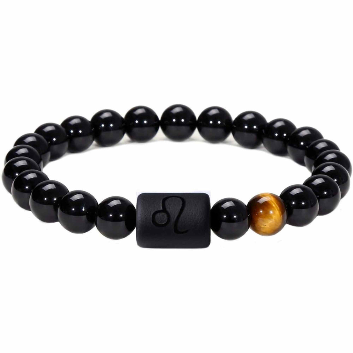 Bratara din pietre naturale 8mm Obsidian si Ochi de Tigru pentru barbati cu cele 12 constelatii - Include dubla gravura cu semn zodiacal specific