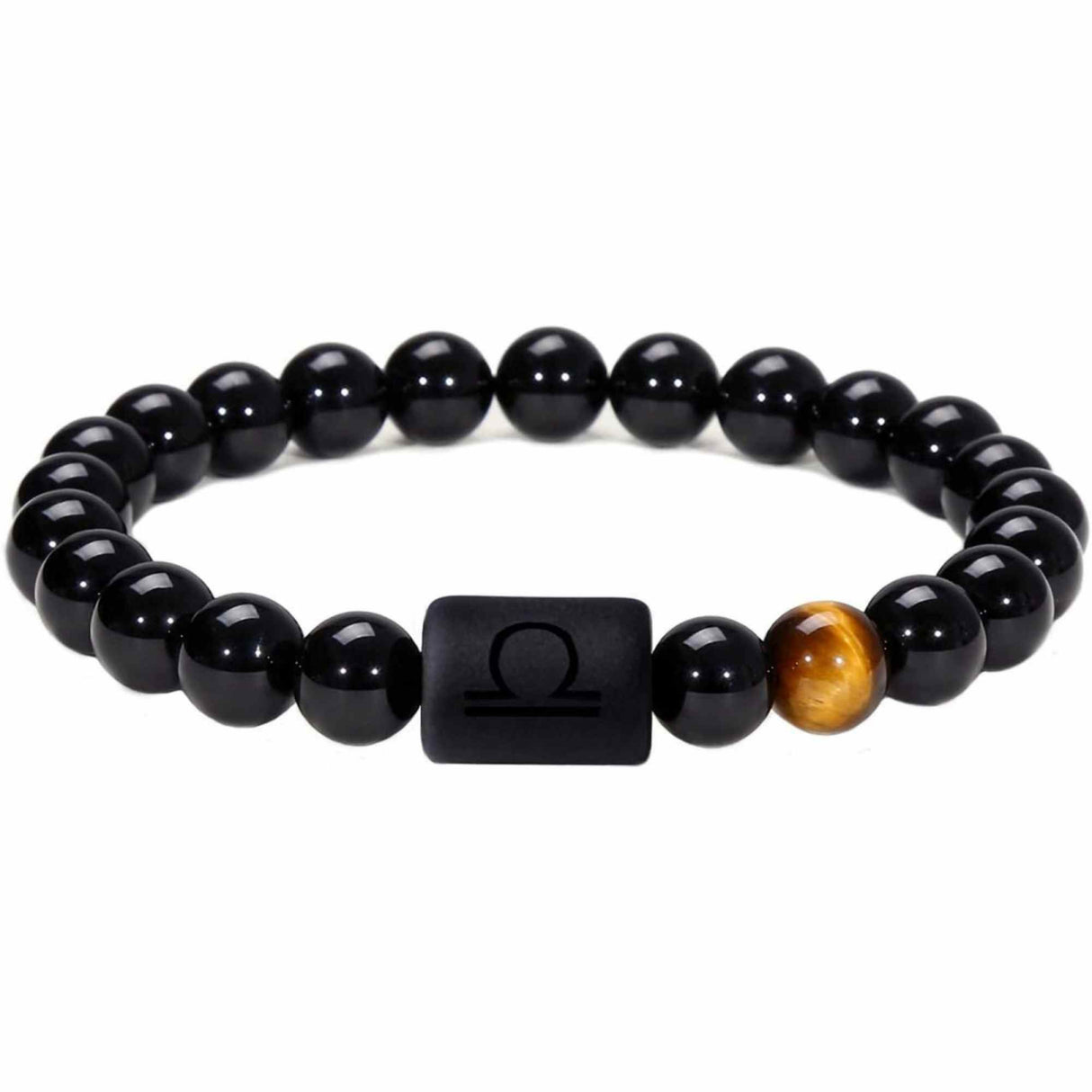 Bratara din pietre naturale 8mm Obsidian si Ochi de Tigru pentru barbati cu cele 12 constelatii - Include dubla gravura cu semn zodiacal specific