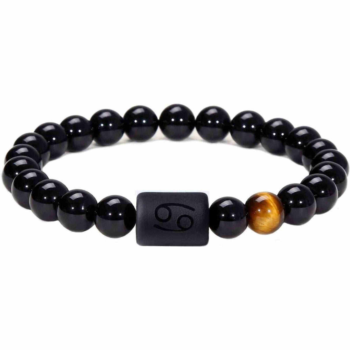 Bratara din pietre naturale 8mm Obsidian si Ochi de Tigru pentru barbati cu cele 12 constelatii - Include dubla gravura cu semn zodiacal specific