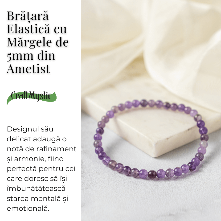 Bratara Elastica din Ametist 5mm – Claritate Mentala si Echilibru Emoțional