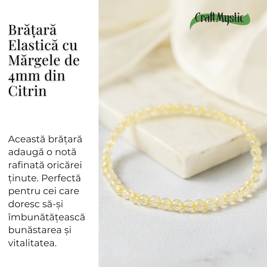 Bratara Elastica cu Margele 4 mm Naturale de Citrin – Atragerea Prosperitatii si Claritate
