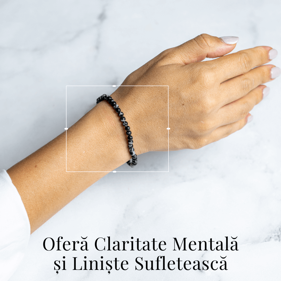 Bratara elastica 4mm din Obsidian Fulg de Nea – Protectie si Echilibru