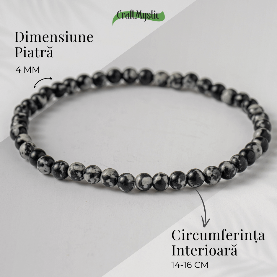 Bratara elastica 4mm din Obsidian Fulg de Nea – Protectie si Echilibru