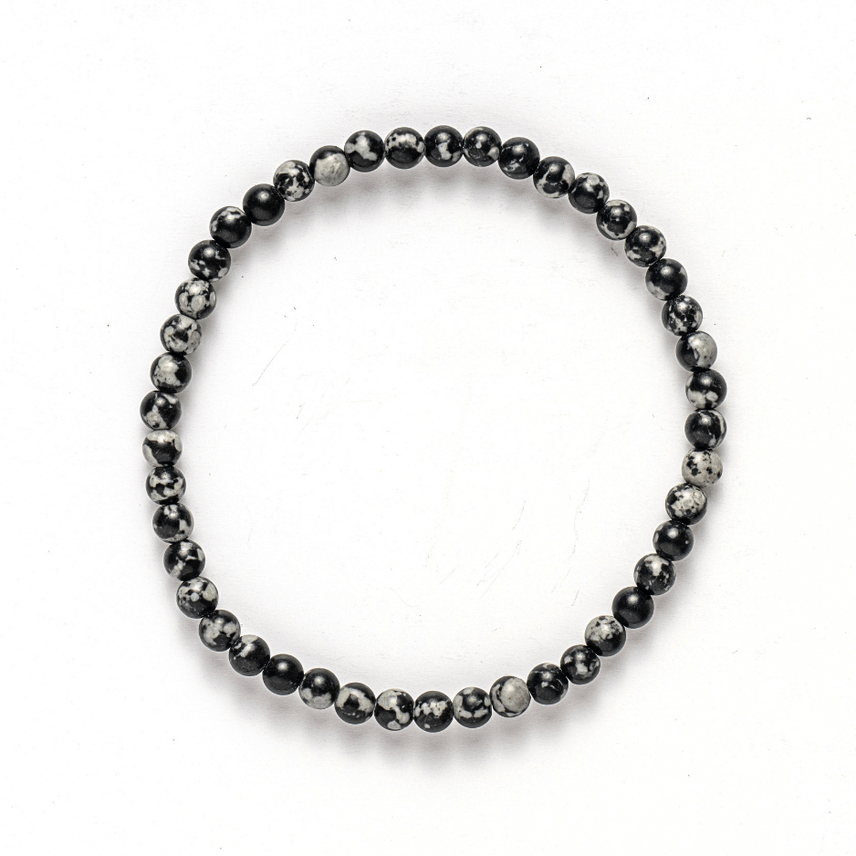 Bratara elastica 4mm din Obsidian Fulg de Nea – Protectie si Echilibru
