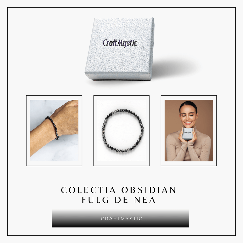 Bratara elastica 4mm din Obsidian Fulg de Nea – Protectie si Echilibru