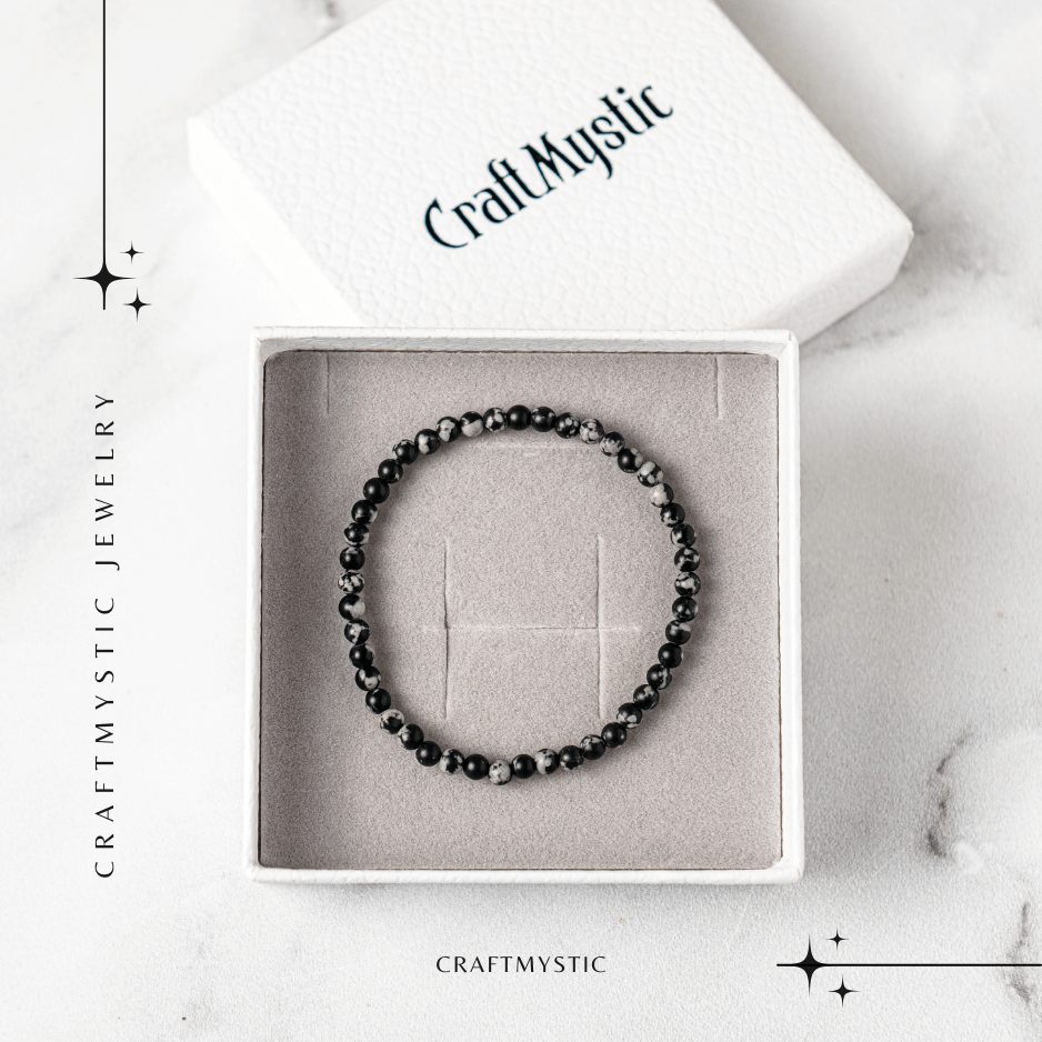 Bratara elastica 4mm din Obsidian Fulg de Nea – Protectie si Echilibru