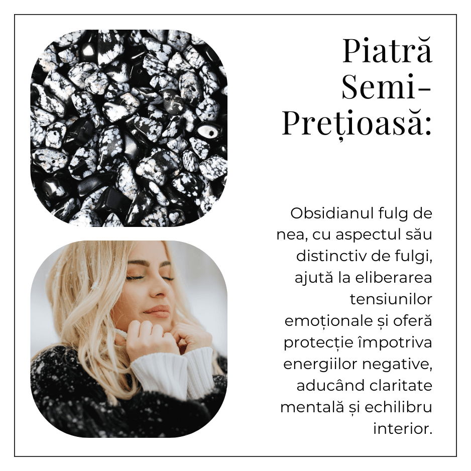 Bratara elastica 4mm din Obsidian Fulg de Nea – Protectie si Echilibru