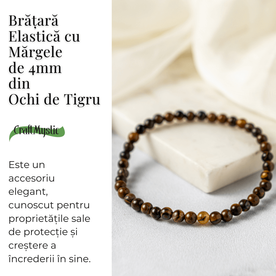 Bratara Elastica cu Margele 4 mm din Ochi de Tigru – Protectie si incredere