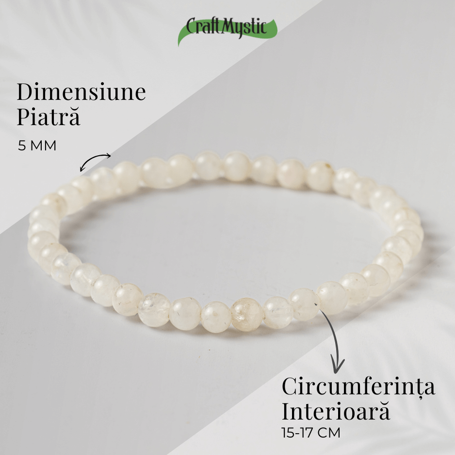 Bratara elastica cu margele 5mm naturale Piatra a Lunii Curcubeu – Echilibru si Intuitie