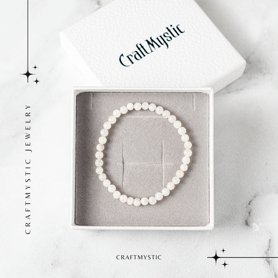 Bratara elastica cu margele 5mm naturale Piatra a Lunii Curcubeu – Echilibru si Intuitie