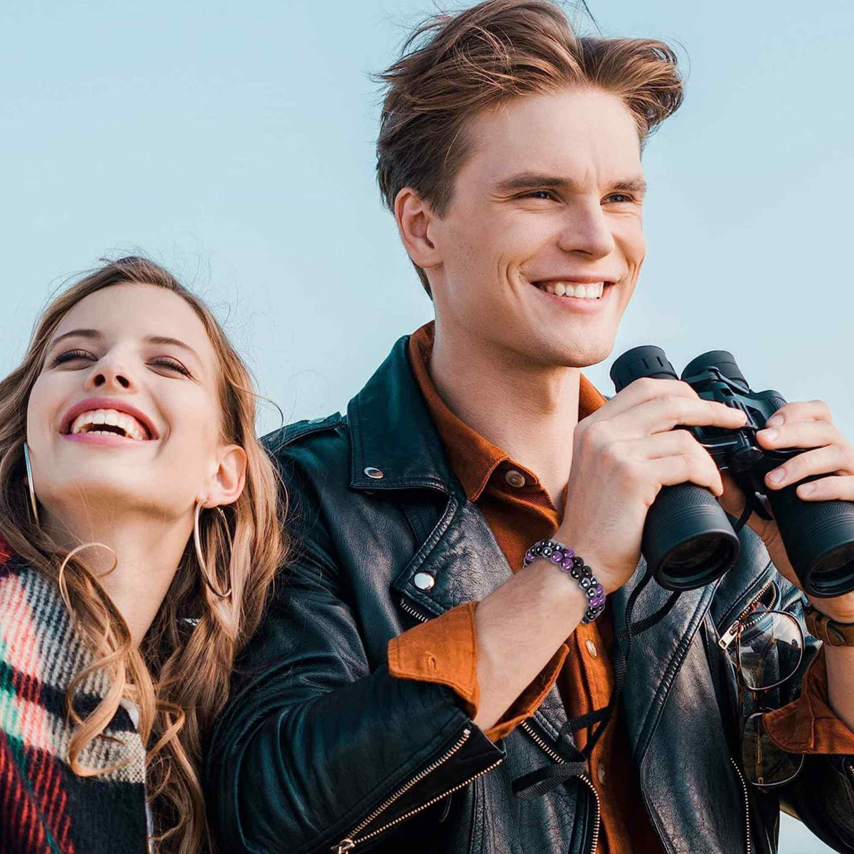 Set colier si bratara cu tripla protectie cu cristale naturale lucrata manual pentru barbati si femei - Margele de 8 mm din hematit, obsidian negru si ametist - Protectie, noroc