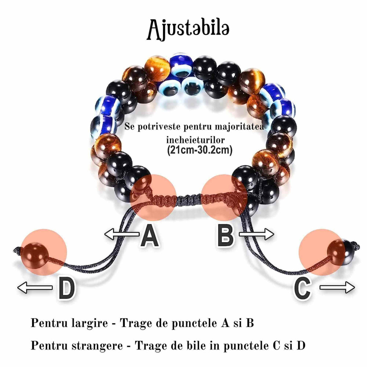 Bratara cu tripla protectie din pietre naturale 8mm Ochi de tigru natural, Obsidian negru si "Ochiul rau" - Pentru noroc si prosperitate, fericire