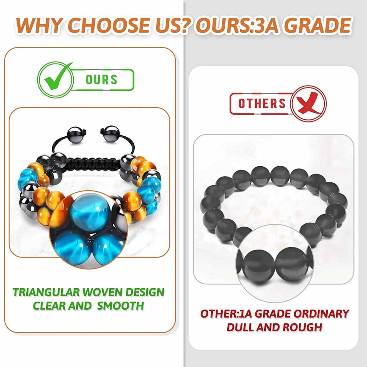 Bratara energetica cu tripla protectie, realizata din pietre semipretioase hematit, ochi de tigru galben si ochi de tigru albastru de 8 mm – bratara pentru energie, protectie, meditatie