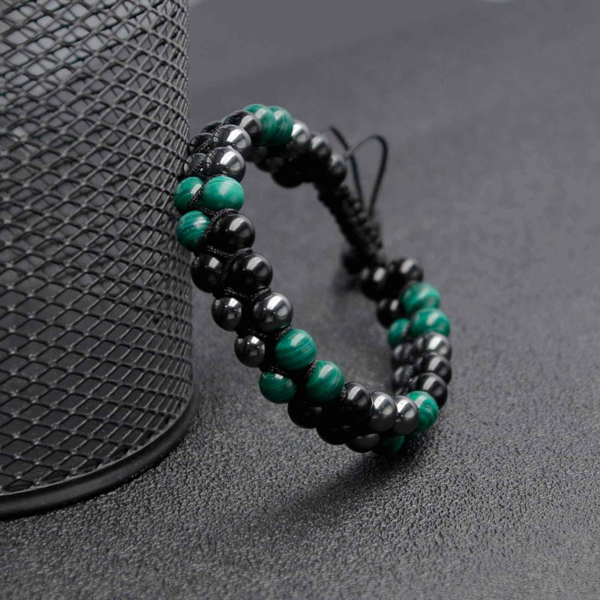 Bratara tripla protectie cu Cristale 8mm de Malachit, Obsidian Negru si Pietre Hematit - Bijuterie Autentica de Vindecare pentru Barbati si Femei