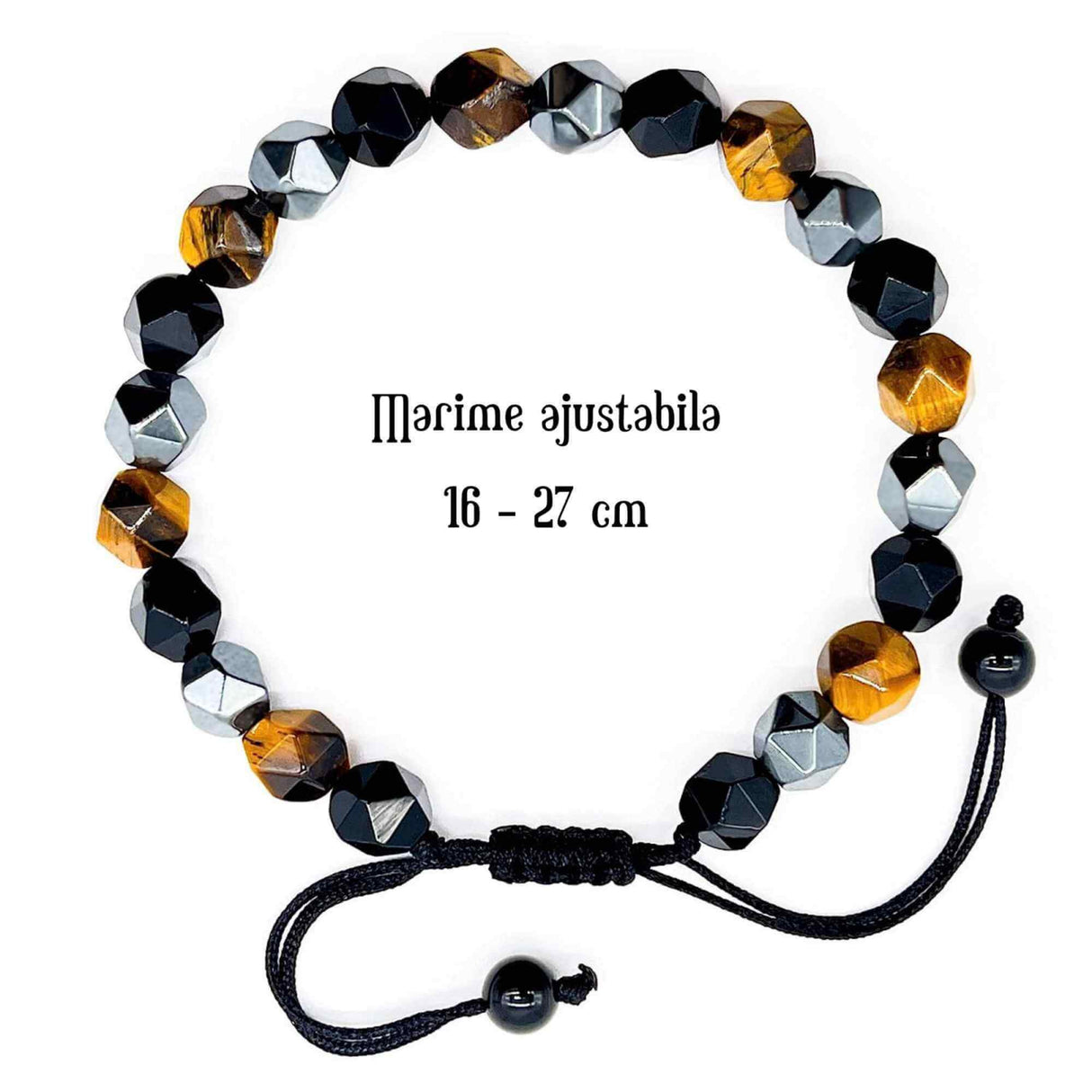 Bratara de tripla protectie lucrata manual din piatra fatetata naturala - Hematita, ochi de tigru si obsidian negru 8mm - Cadouri spirituale pentru curaj