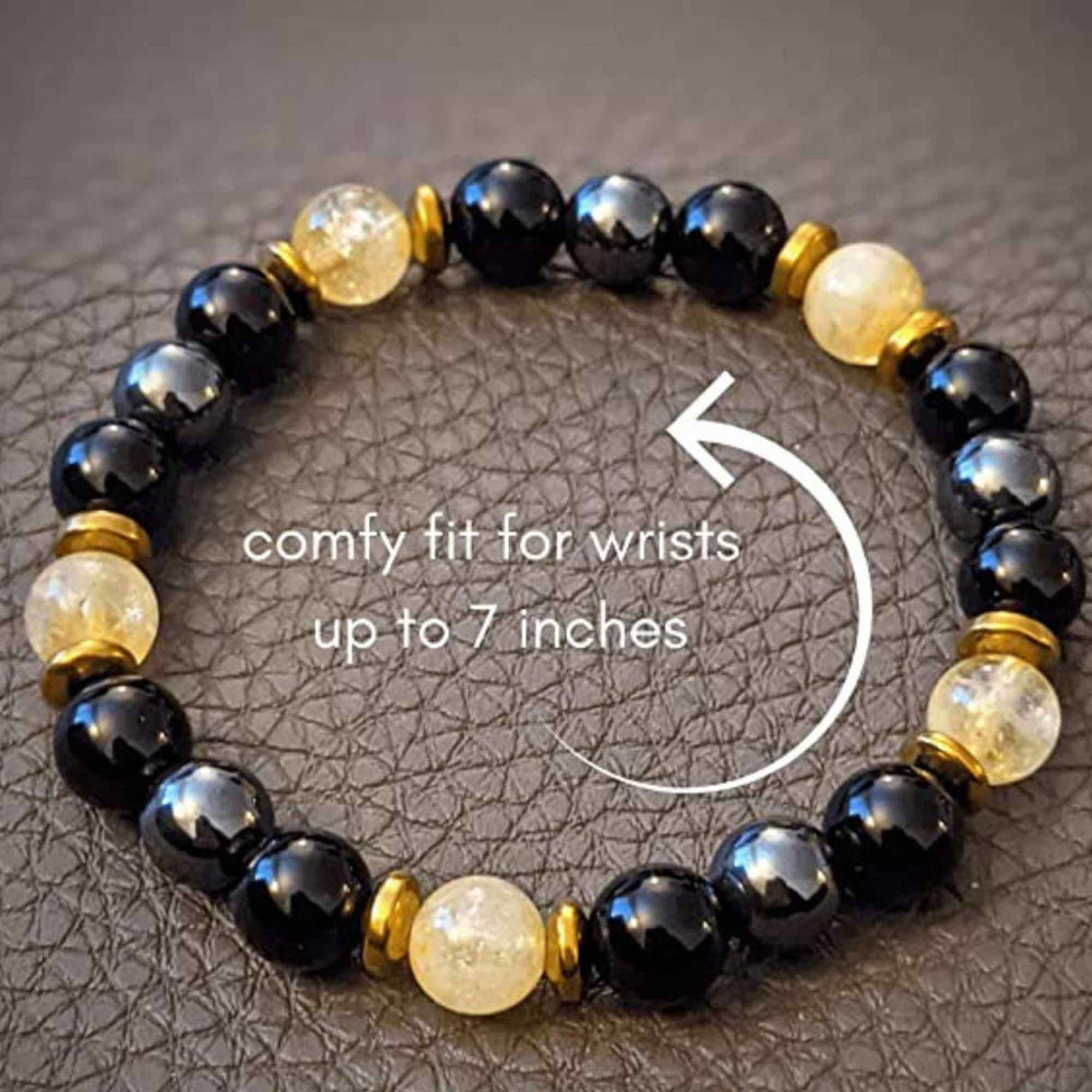 Bratara Feng Shui cu cristale naturale de citrin, hematita si obisidian negru de 8 mm - Generator de bogatie si atractie norocoasa a banilor, prosperitate