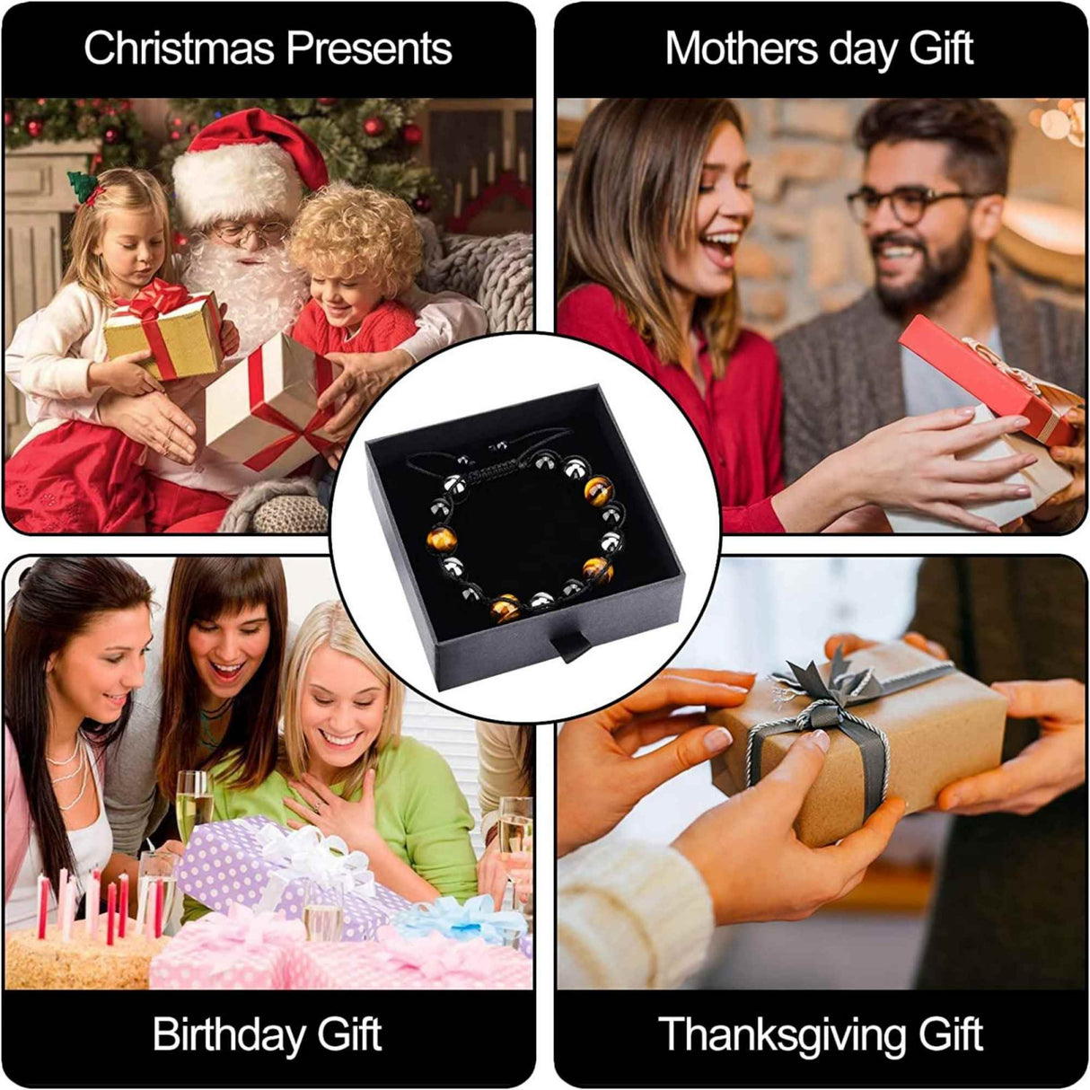 Bratara reglabila cu tripla protectie din obsidian negru, ochi de tigru si hematit 10 mm - bratara feng shui pentru protectie, noroc si prosperitate