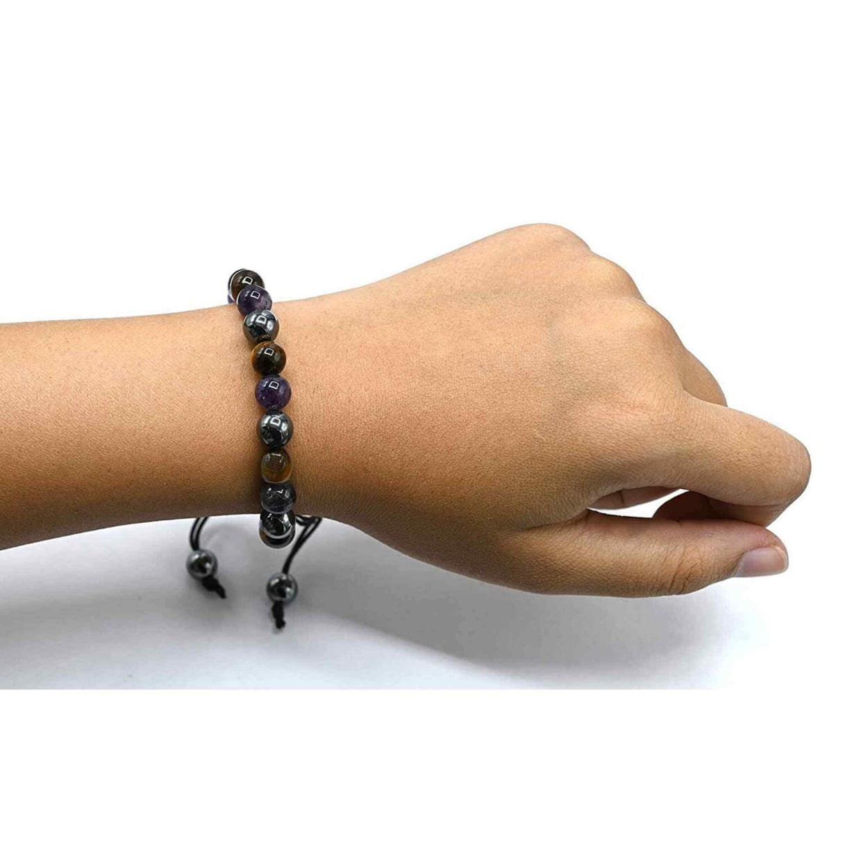 Bratara din pietre semipretioase in forma de margele 8mm de Hematit, Ochi de Tigru si Ametist - Te poate ajuta sa renunti la fumat