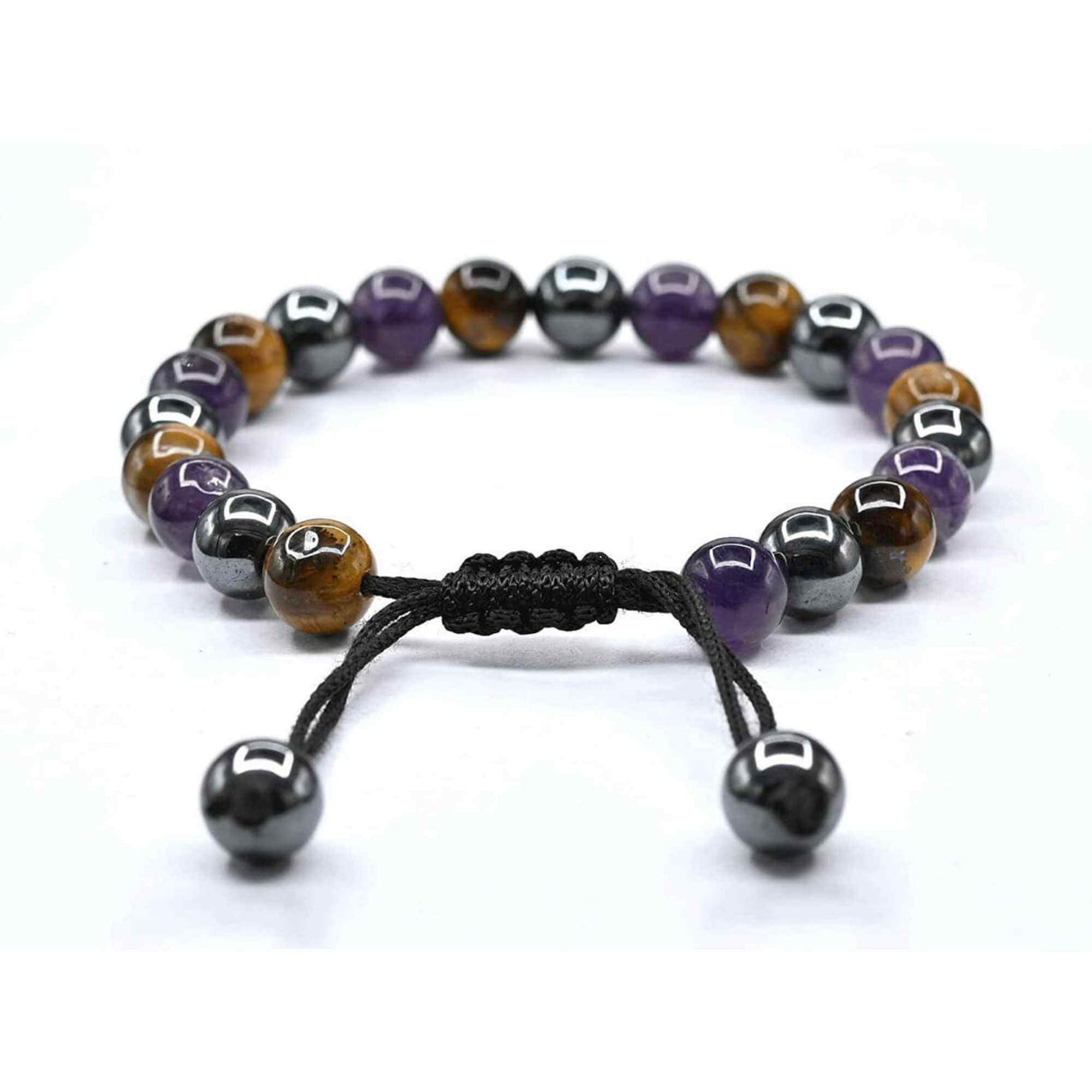Bratara din pietre semipretioase in forma de margele 8mm de Hematit, Ochi de Tigru si Ametist - Te poate ajuta sa renunti la fumat