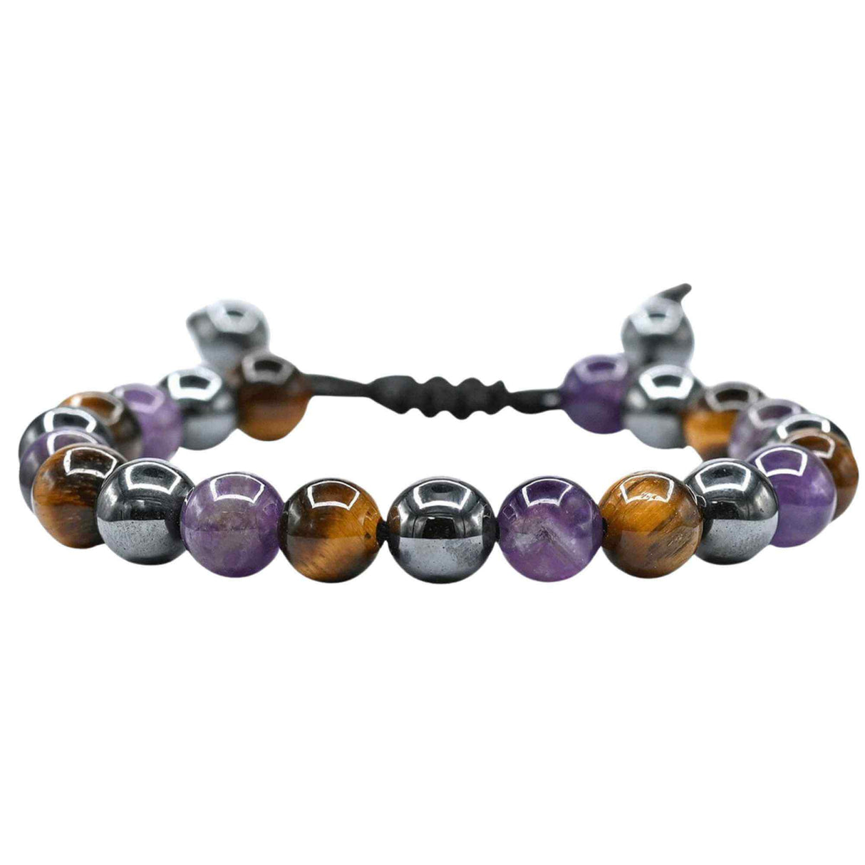 Bratara din pietre semipretioase in forma de margele 8mm de Hematit, Ochi de Tigru si Ametist - Te poate ajuta sa renunti la fumat