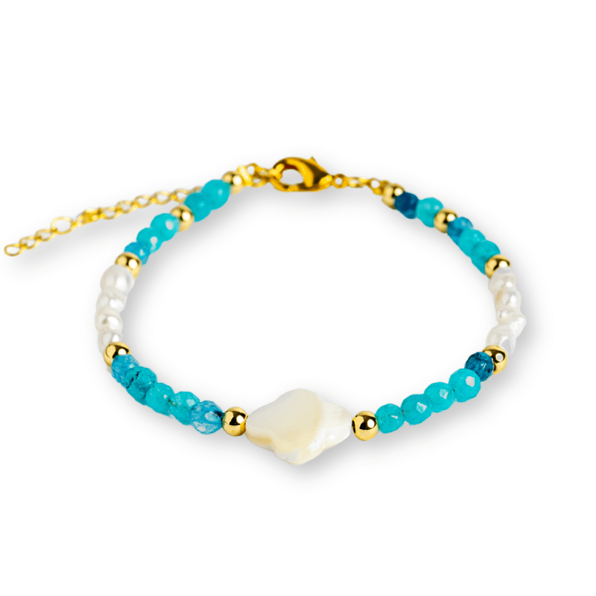 Bratara eleganta cu acvamarin si perle naturale pentru claritate mentala si liniste interioara. Lucrata manual, ideala pentru zodiile Rac, Pesti, Balanta. Potrivita pentru chakrele gâtului si coroanei.