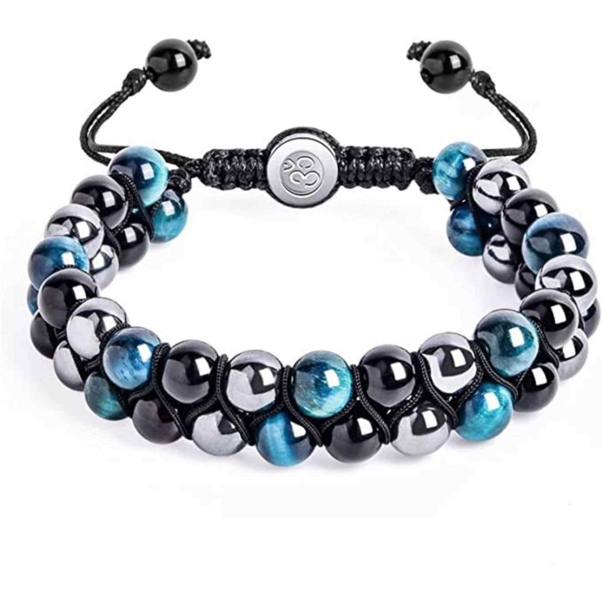 Bratara tripla protectie cu margele 8mm din 3 pietre semipretioase: Ochi de tigru albastru, Hematita si Obsidian