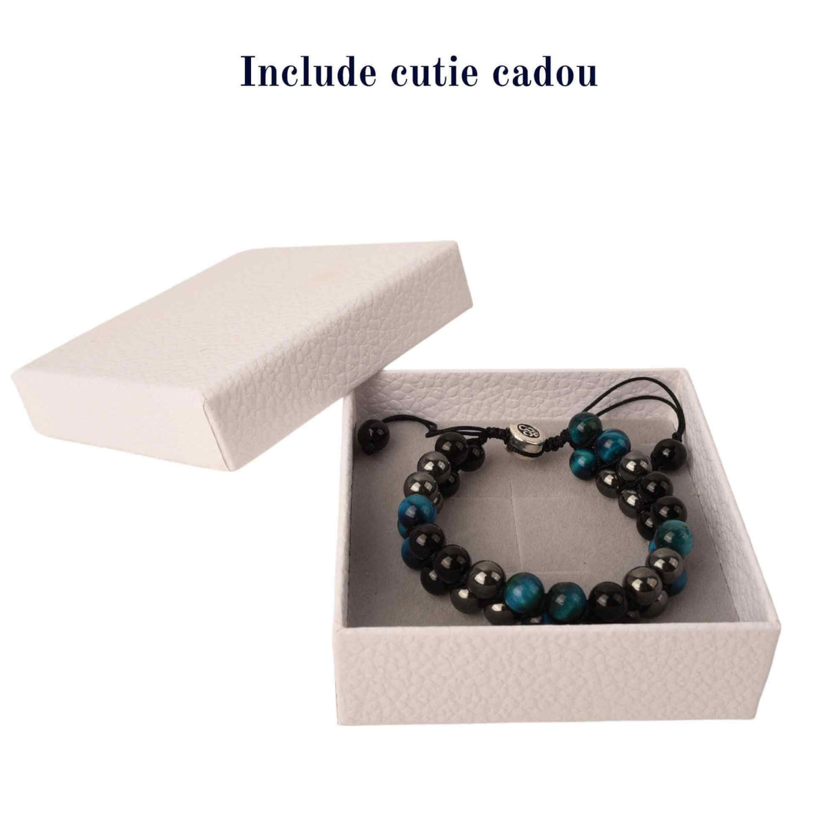 Bratara tripla protectie cu margele 8mm din 3 pietre semipretioase: Ochi de tigru albastru, Hematita si Obsidian