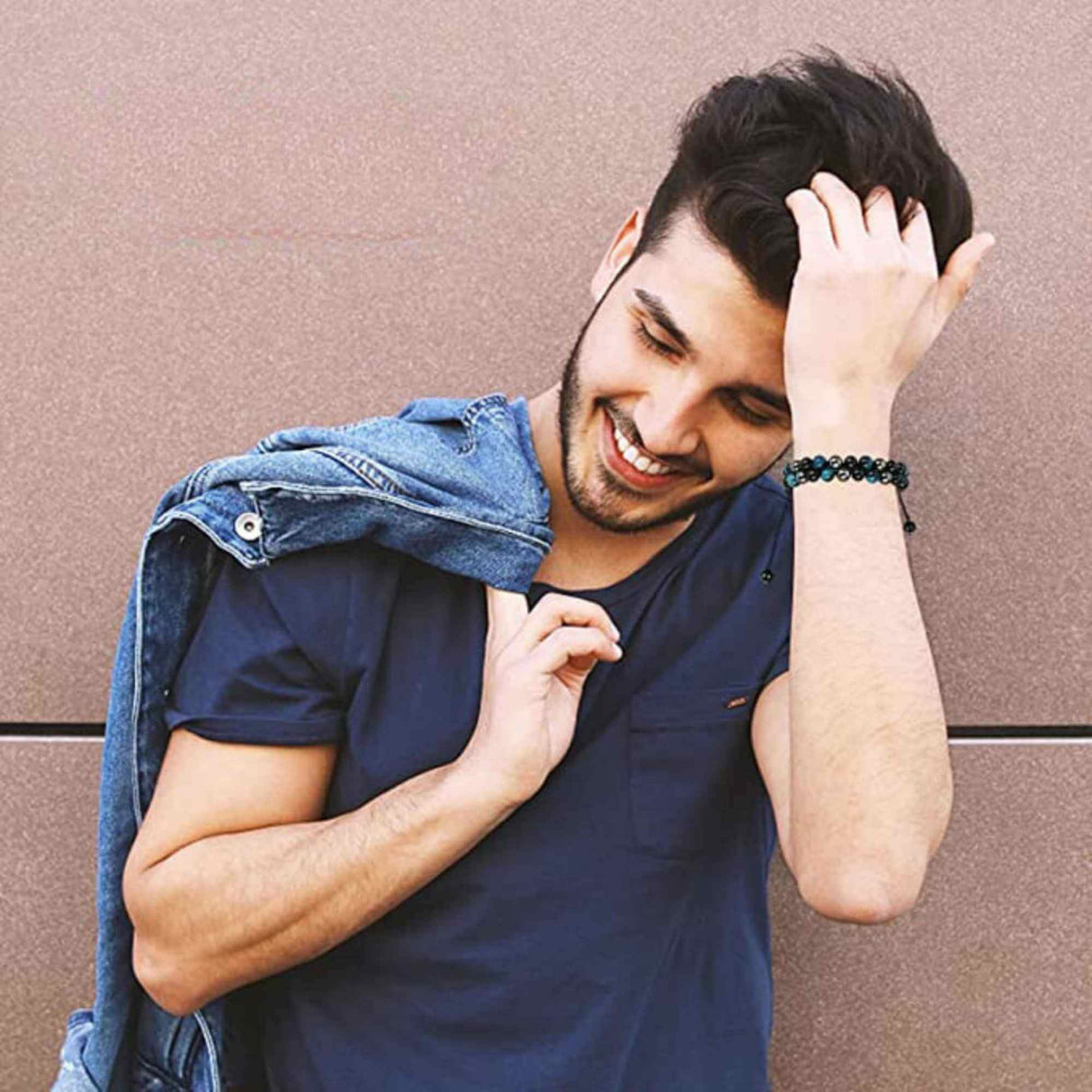 Bratara tripla protectie cu margele 8mm din 3 pietre semipretioase: Ochi de tigru albastru, Hematita si Obsidian