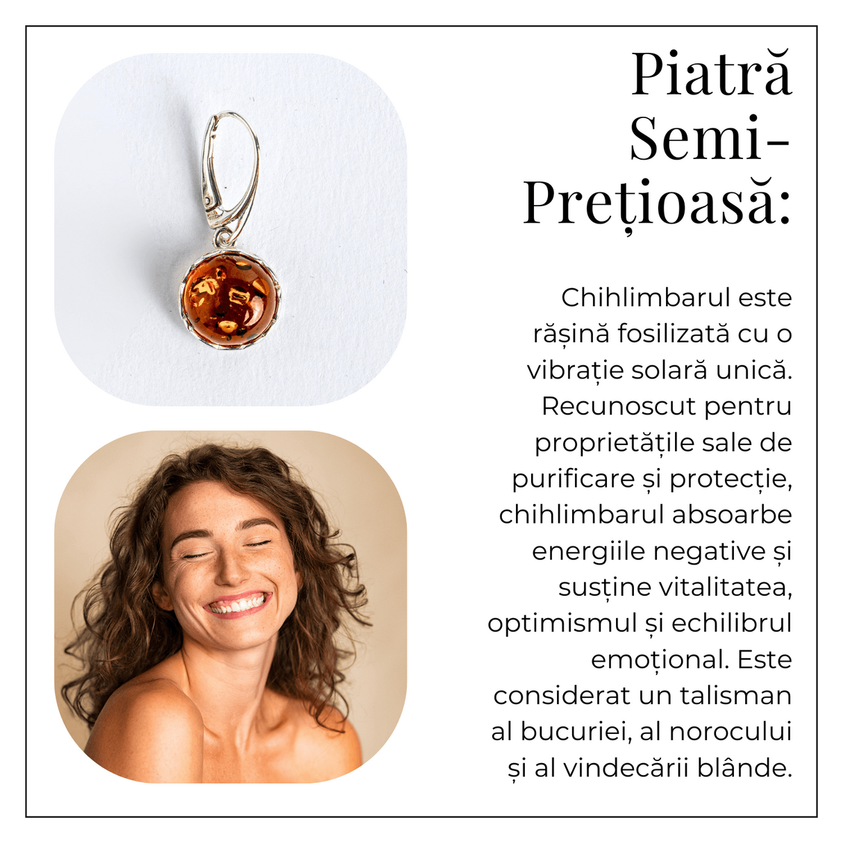 Piatra caldurii si linistii – Cercei simpli cu chihlimbar si montura argint 925