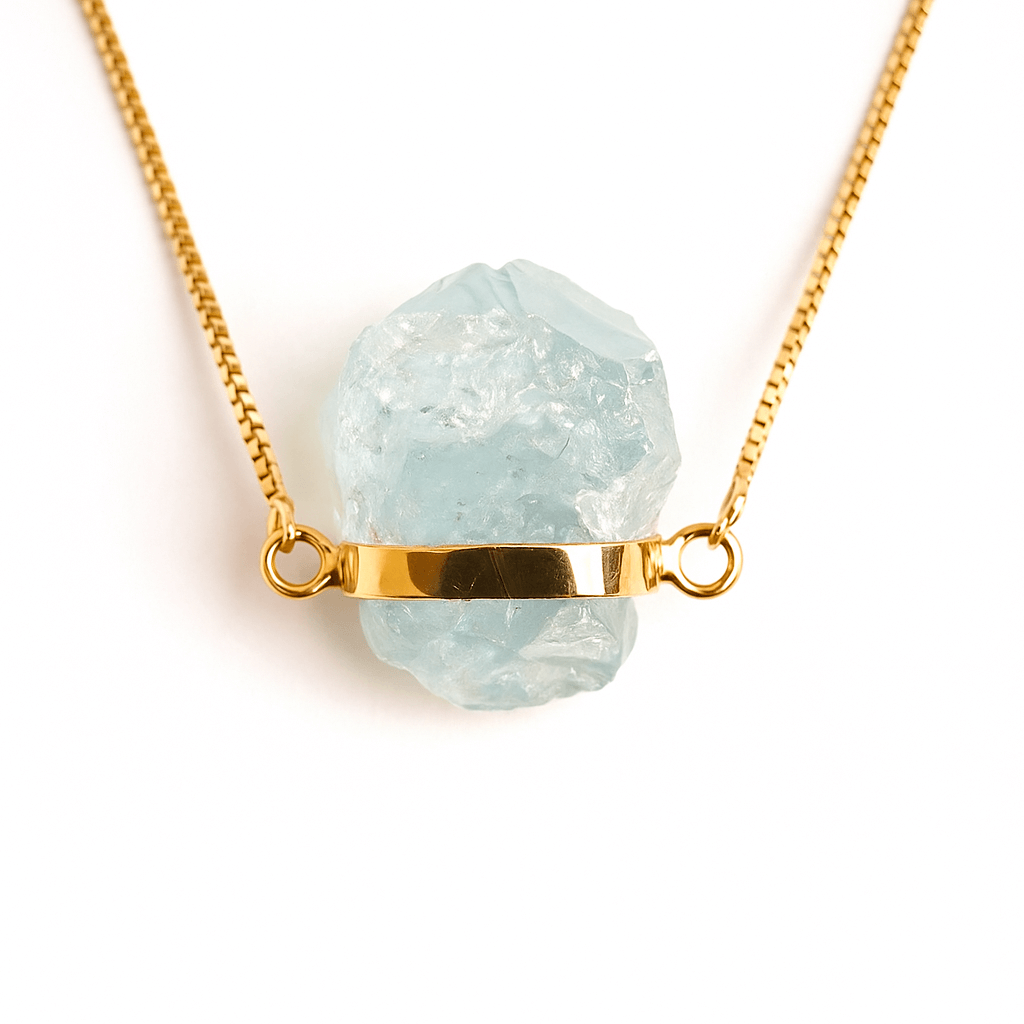 Calm Interior si Comunicare Clara – Colier din Argint 925 Placat cu Aur 18K cu Acvamarin