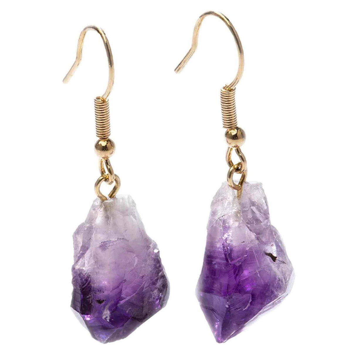 Cercei cu cristal vindecator ametist brut pentru femei | Bijuterii cu metal placat auriu pentru constientizare si pace spirituala