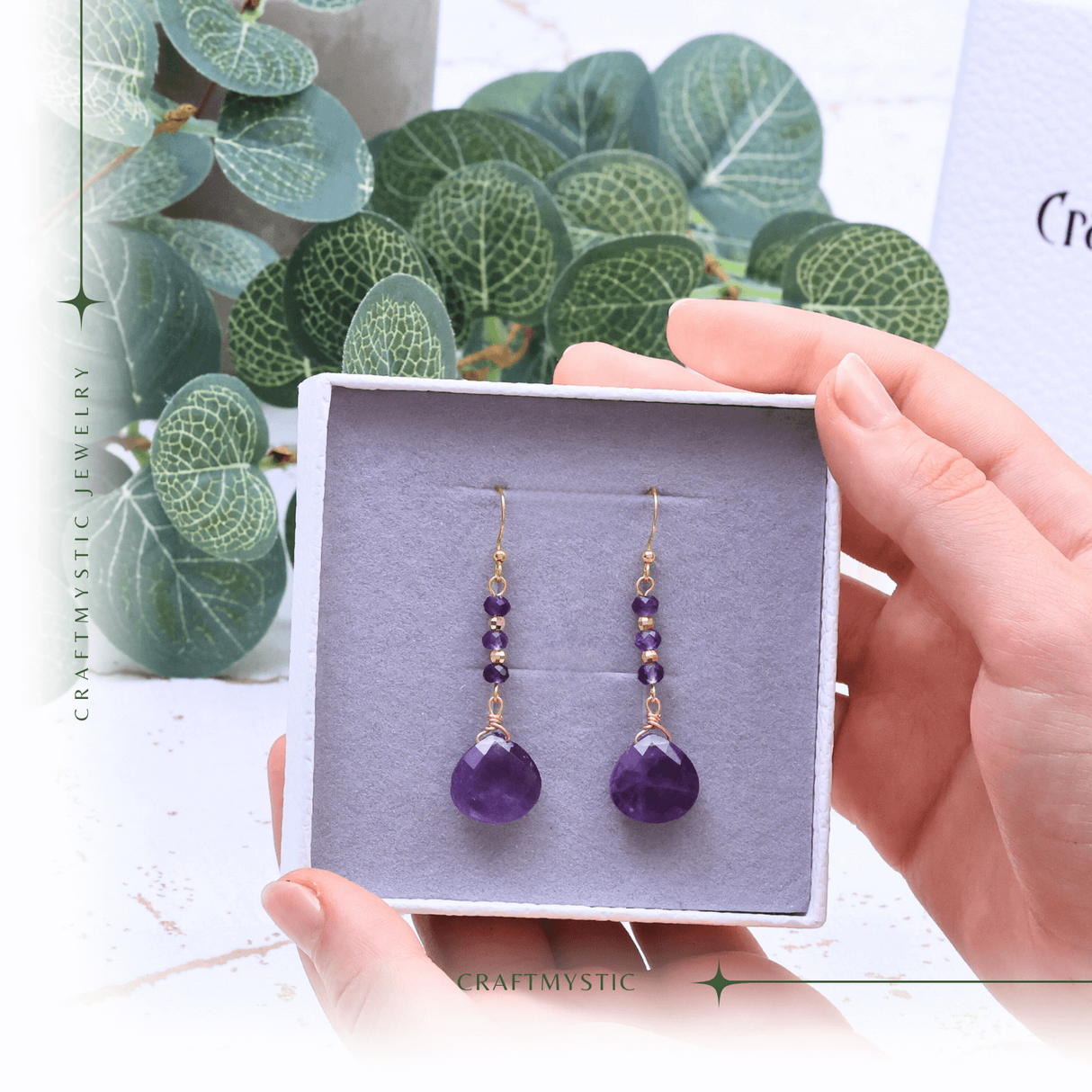 Cercei Rotunzi cu Piatra Ametist Fatetat Aurii