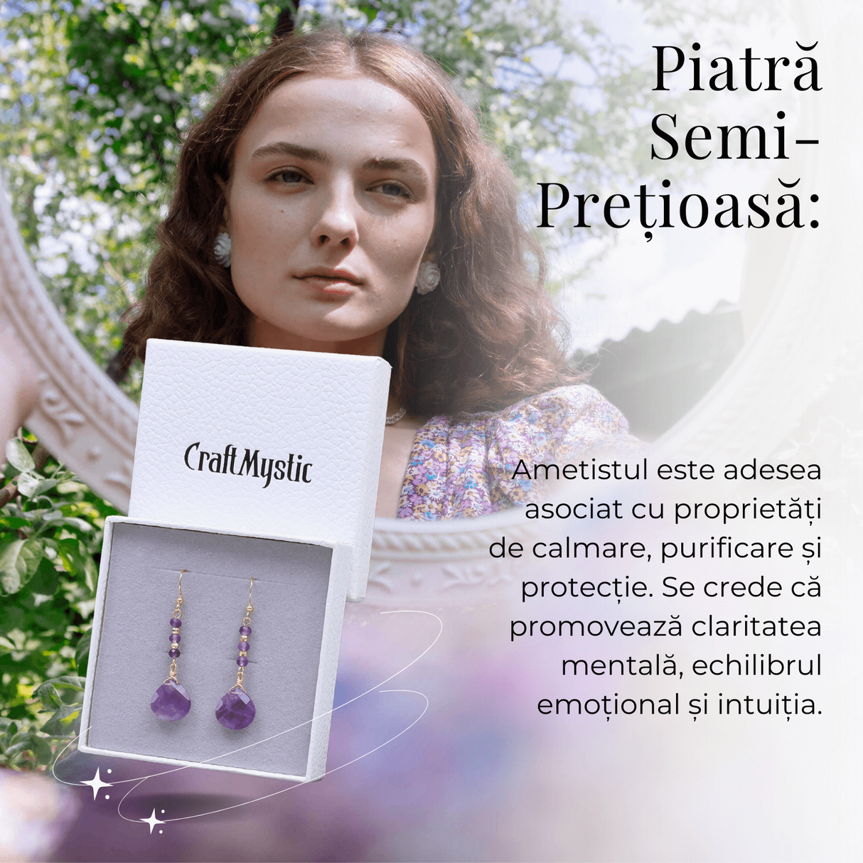 Cercei Rotunzi cu Piatra Ametist Fatetat Aurii