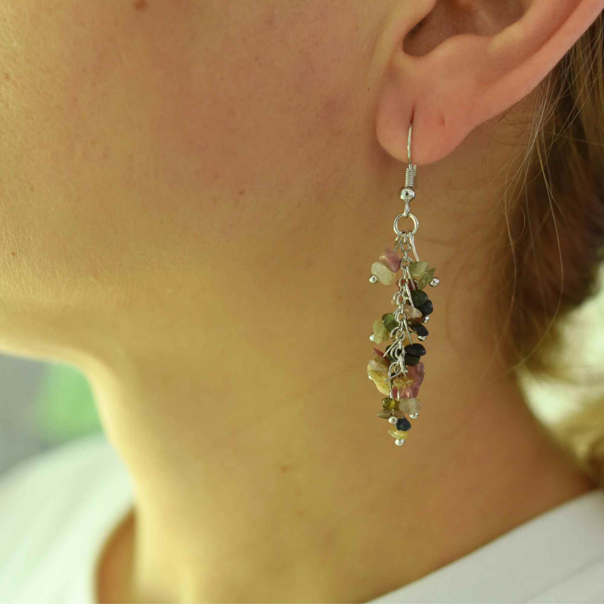 Cercei cu pietre semipretioase naturale din turmalina polisate pentru femei