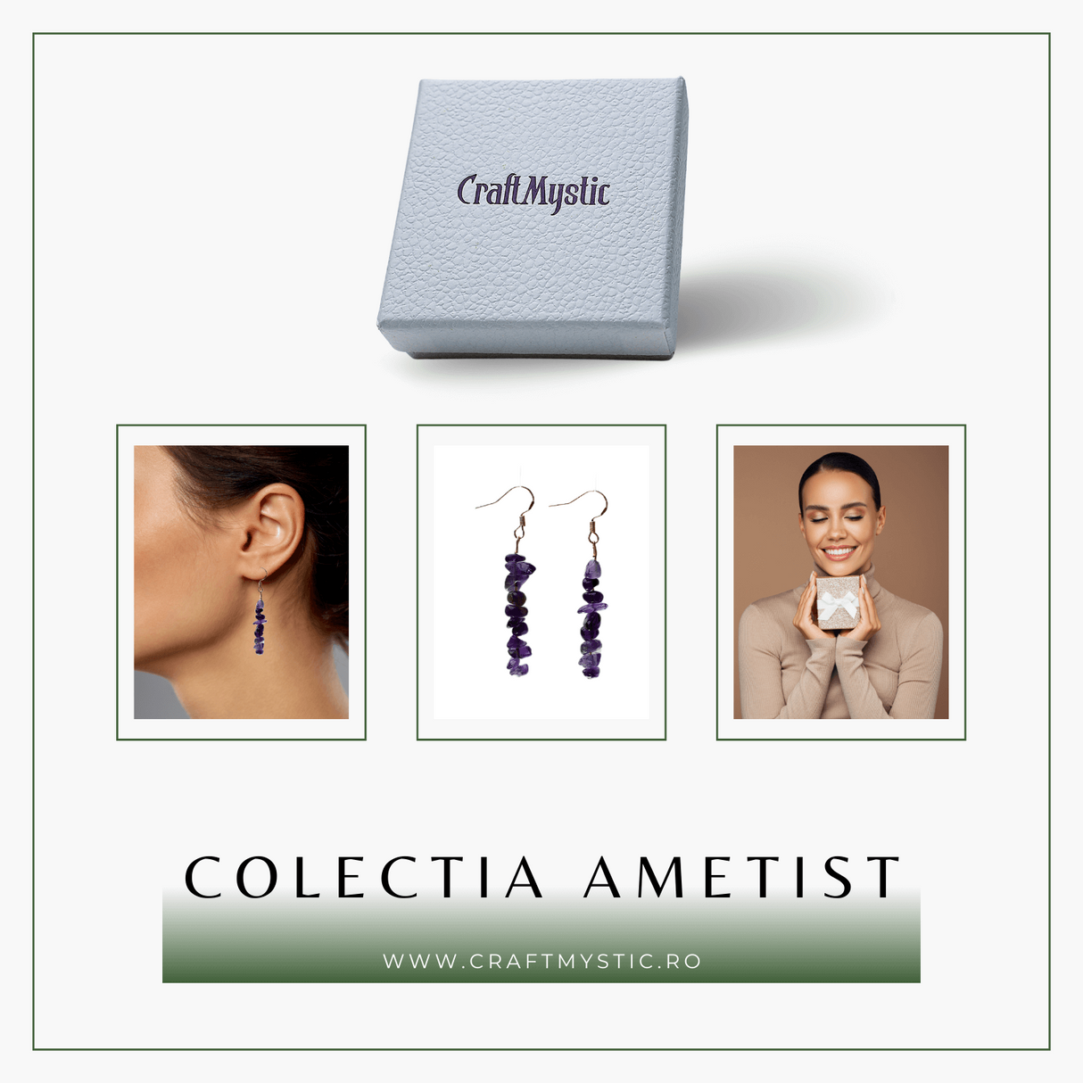 Cercei Lungi cu Pietre Semipretioase de Ametist Natural si Elemente din Alama, Bijuterii Aurii pentru Femei