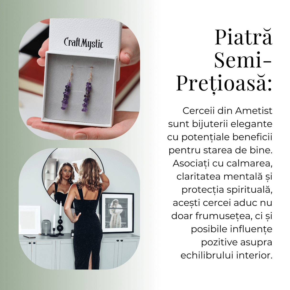 Cercei Lungi cu Pietre Semipretioase de Ametist Natural si Elemente din Alama, Bijuterii Aurii pentru Femei