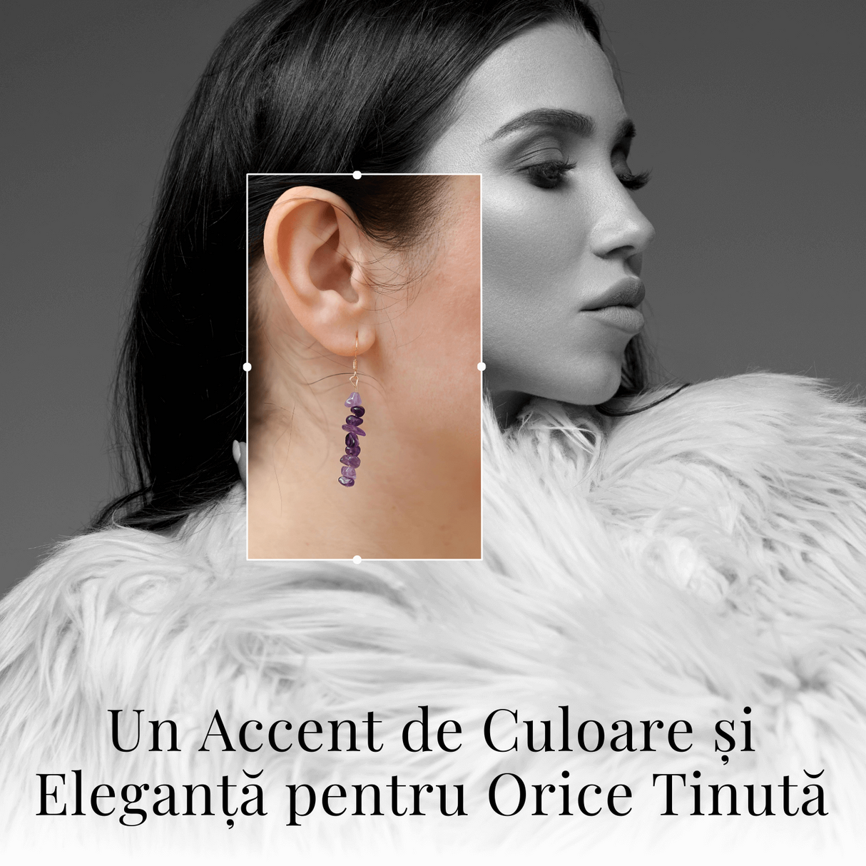 Cercei Lungi cu Pietre Semipretioase de Ametist Natural si Elemente din Alama, Bijuterii Aurii pentru Femei