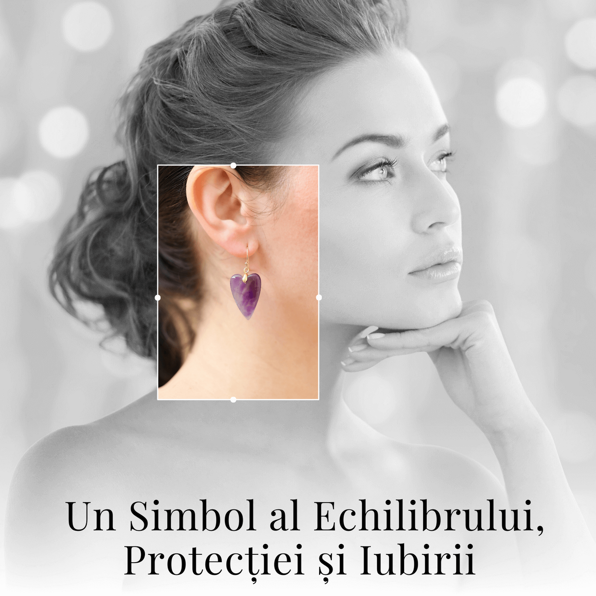 Cercei Aurii in Forma de Inima cu Cristal de Ametist