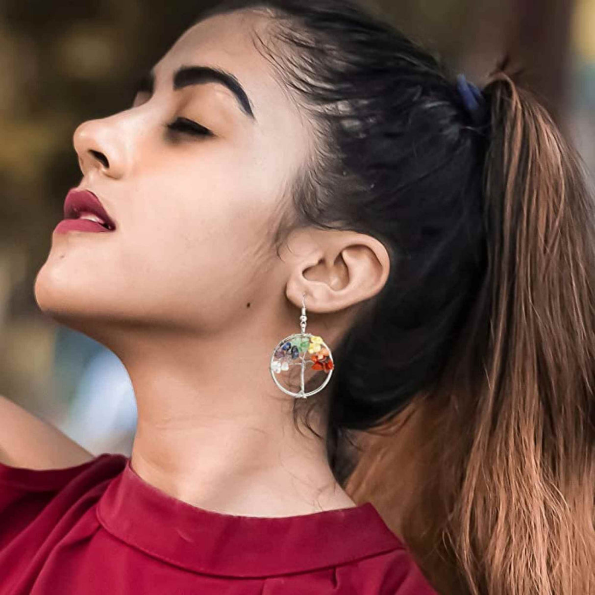 Cercei arborele vietii - Realizati manual cu pietre semipretioase si cristale vindecatoare a celor 7 chakre