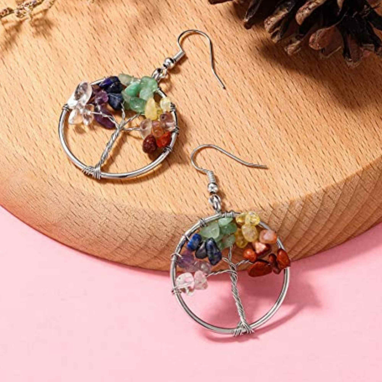 Cercei arborele vietii - Realizati manual cu pietre semipretioase si cristale vindecatoare a celor 7 chakre