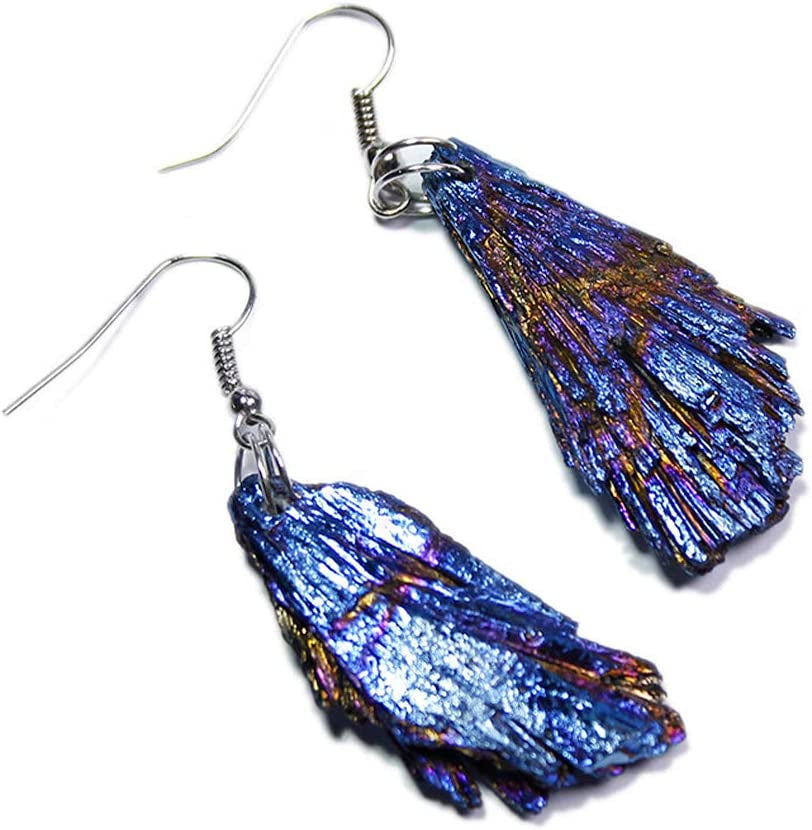 Cercei cu cristale naturale de turmalina si forma de pana 4-5 cm - Bijuterii pentru femei de moda retro