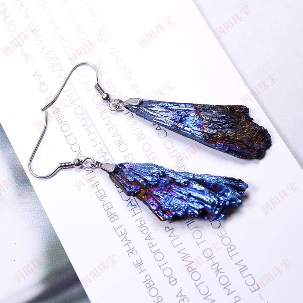 Cercei cu cristal natural din turmalina neagra electroplacat curcubeu si forma de pana 4-5 cm - Bijuterii pentru femei de moda retro