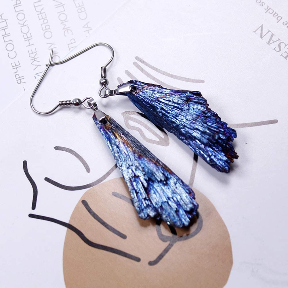 Cercei cu cristal natural din turmalina neagra electroplacat curcubeu si forma de pana 4-5 cm - Bijuterii pentru femei de moda retro