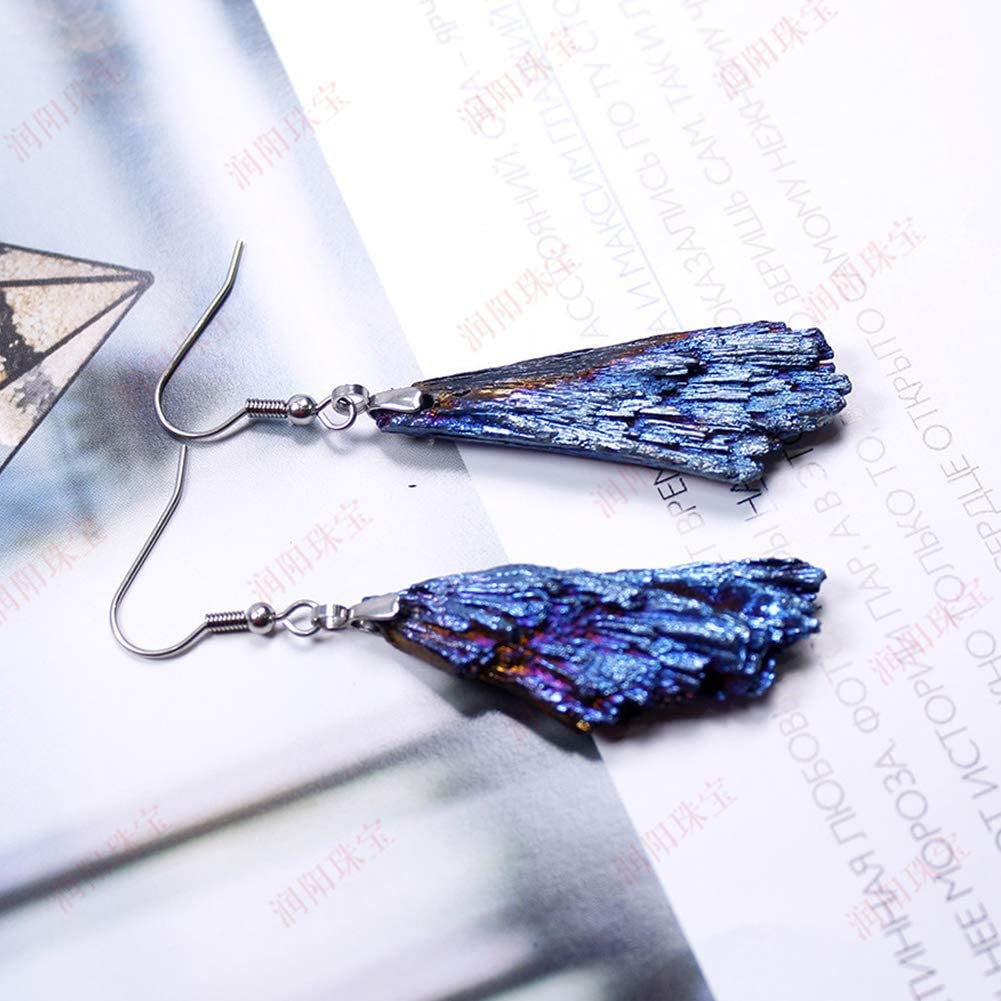 Cercei cu cristal natural din turmalina neagra electroplacat curcubeu si forma de pana 4-5 cm - Bijuterii pentru femei de moda retro