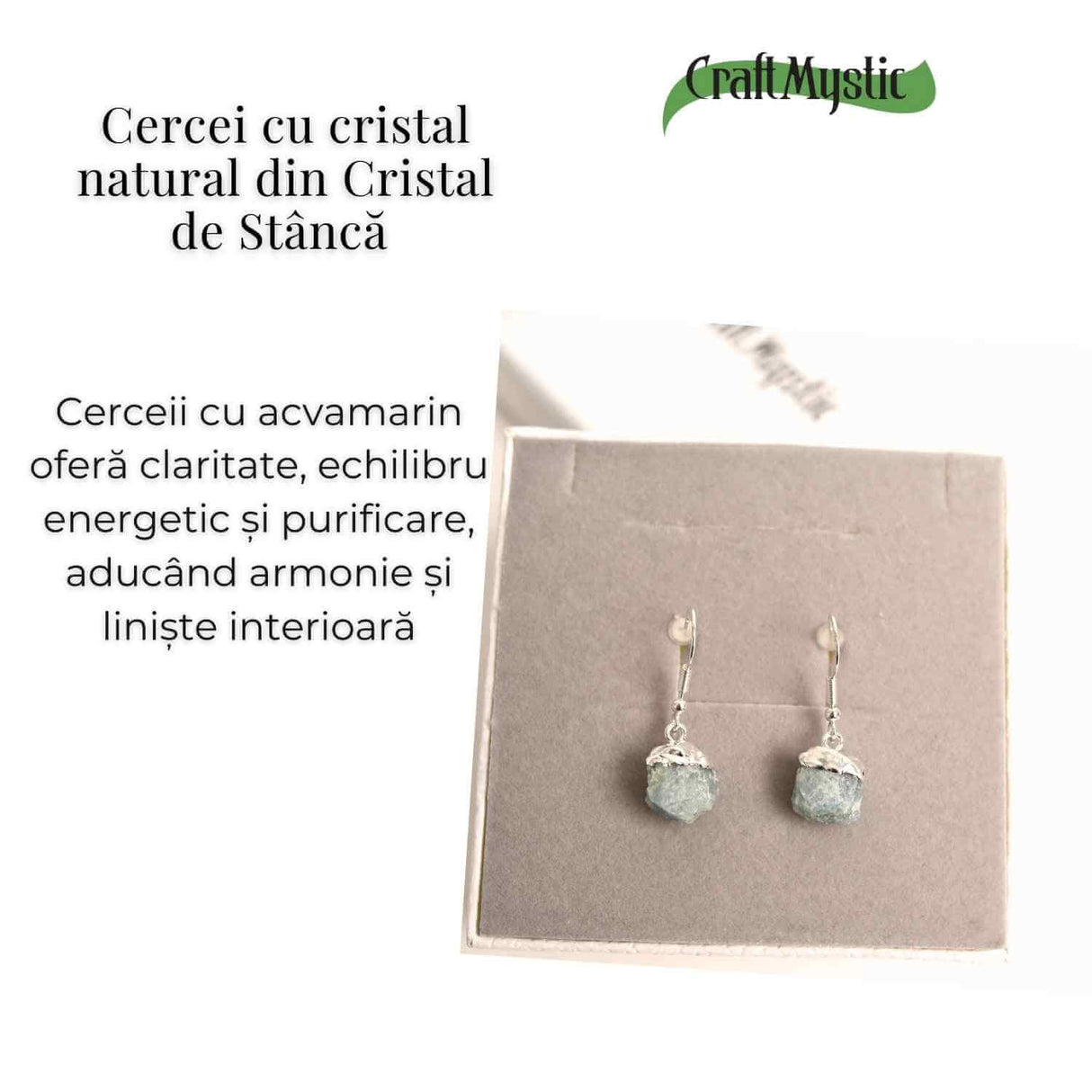 Cercei Argintii cu Acvamarin Brut, Eleganta si Calm Interior